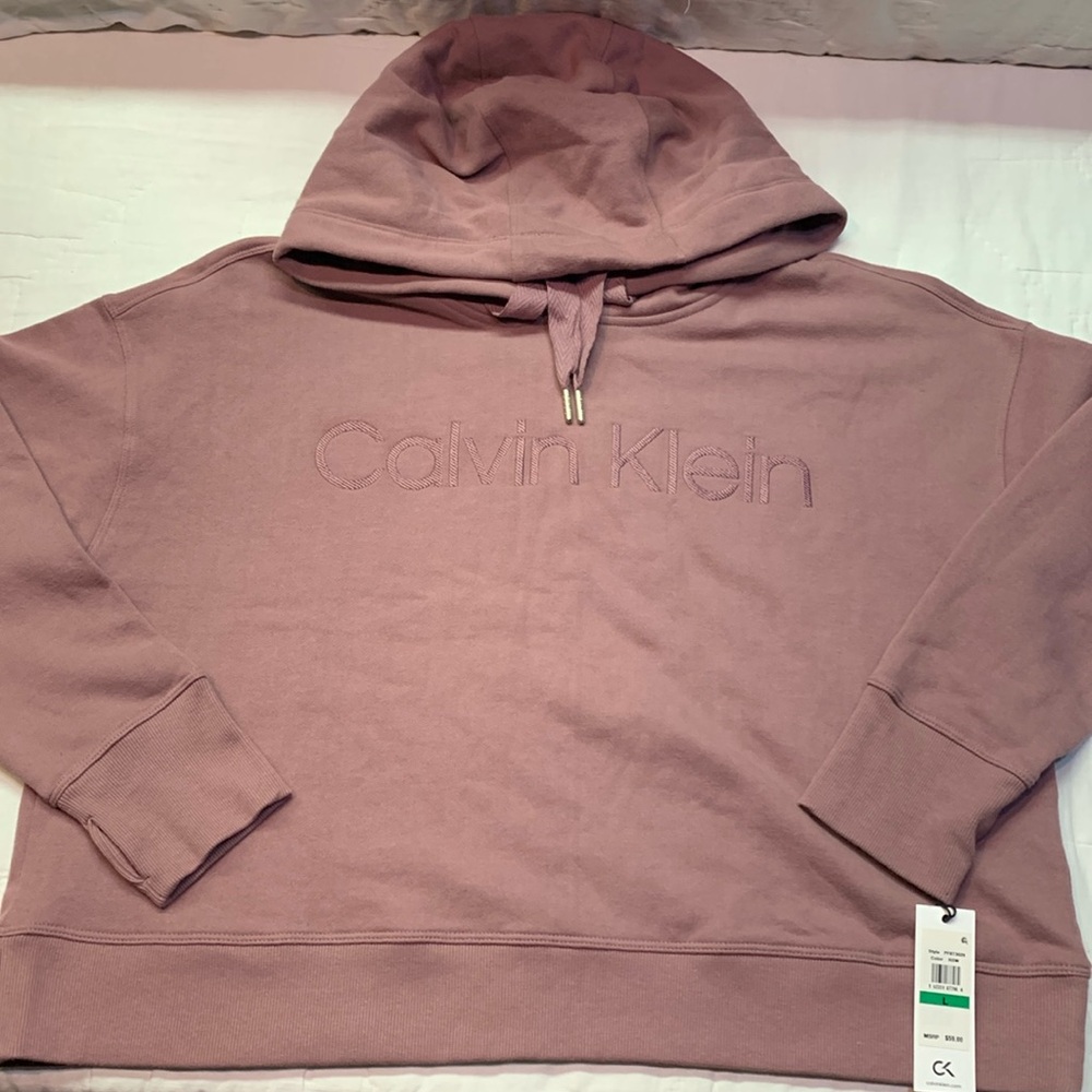 Calvin Klein Performance Women's L Mauve Embroidered Logo Hoodie Pullover NWT‎